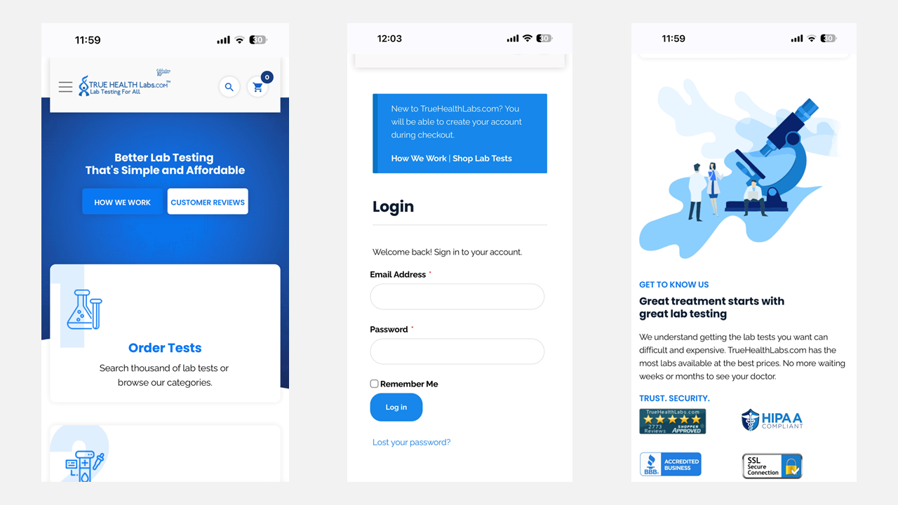 truehealthlabs website mobile screenshot 1