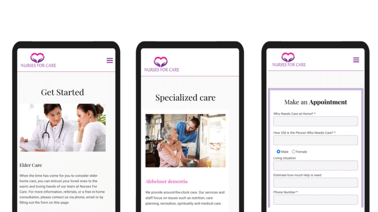 Nurses for Care Website Mobile Screenhots